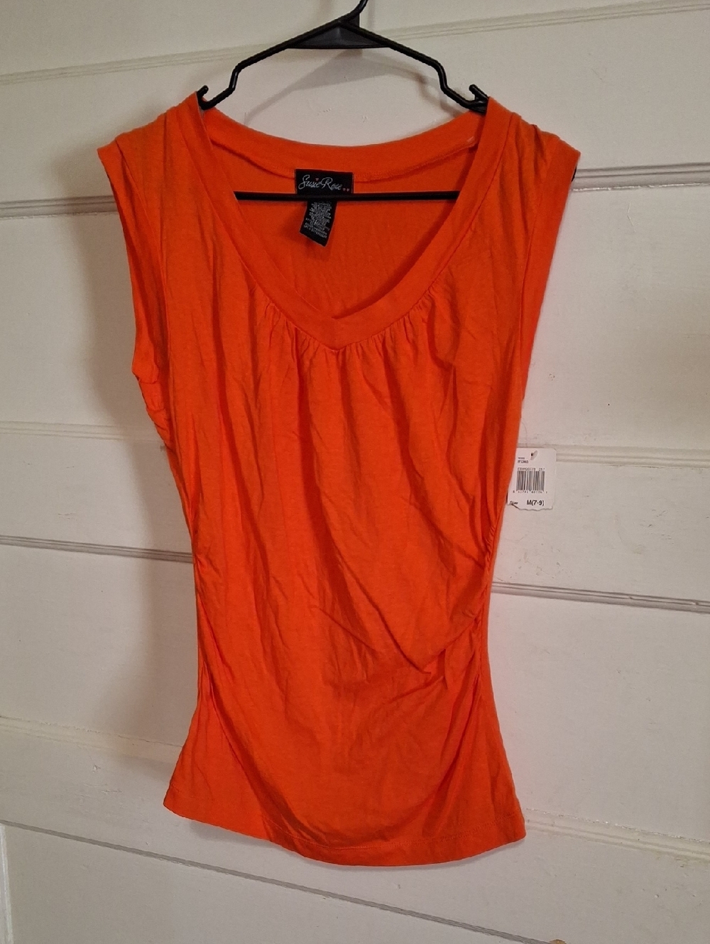 Susie Rose Orange V-Neck Gathered Sleeveless Tank Top (Mis115)
